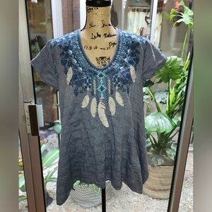 Johnny Was Embroidered Short Sleeve Top sz L